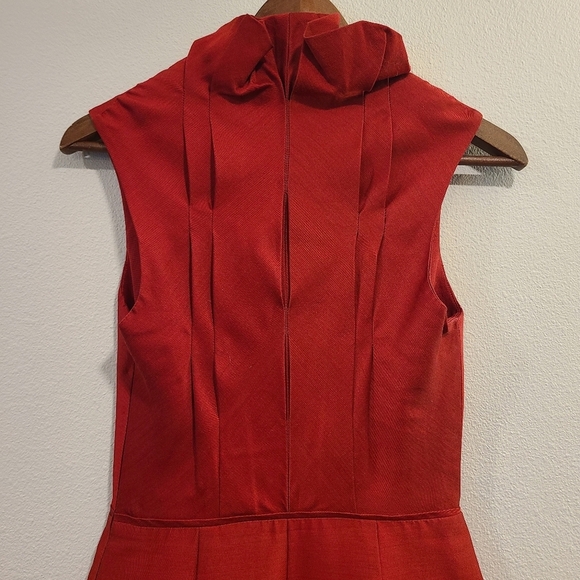 Lela Rose Red Ruffle Neck Silk & Wool Sheath Dress - Picture 5 of 8